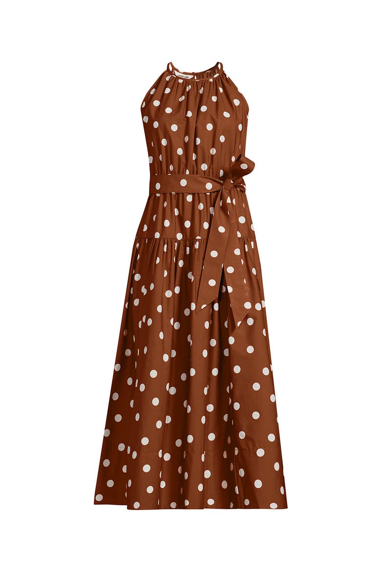 Poplin Halter Midi Dress, Alternate, color, Rich Ginger Brown Dot
