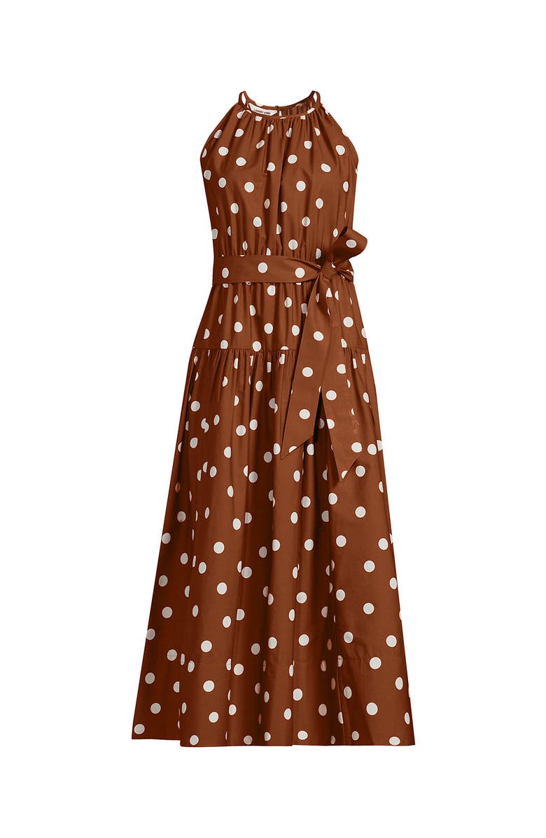 Lands' End Poplin Halter Midi Dress, Alternate, color, Rich Ginger Brown Dot