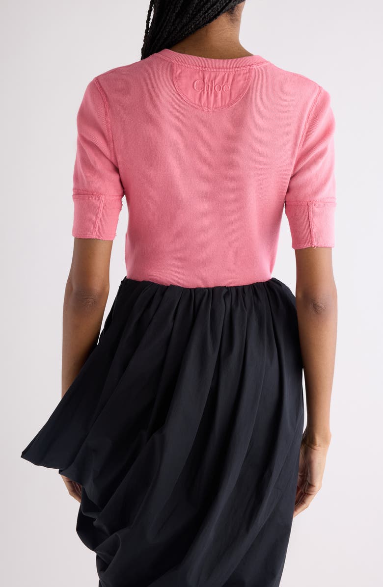 Chloé Flatlock Rib Cotton Jersey Henley, Alternate, color, Rosy Cherry