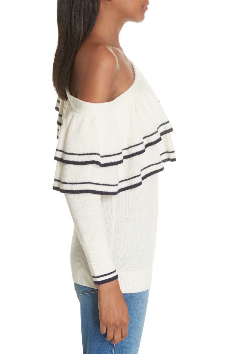Ruffle One-Shoulder Wool Blend Sweater, Alternate, color, OFF WHITE MULTI