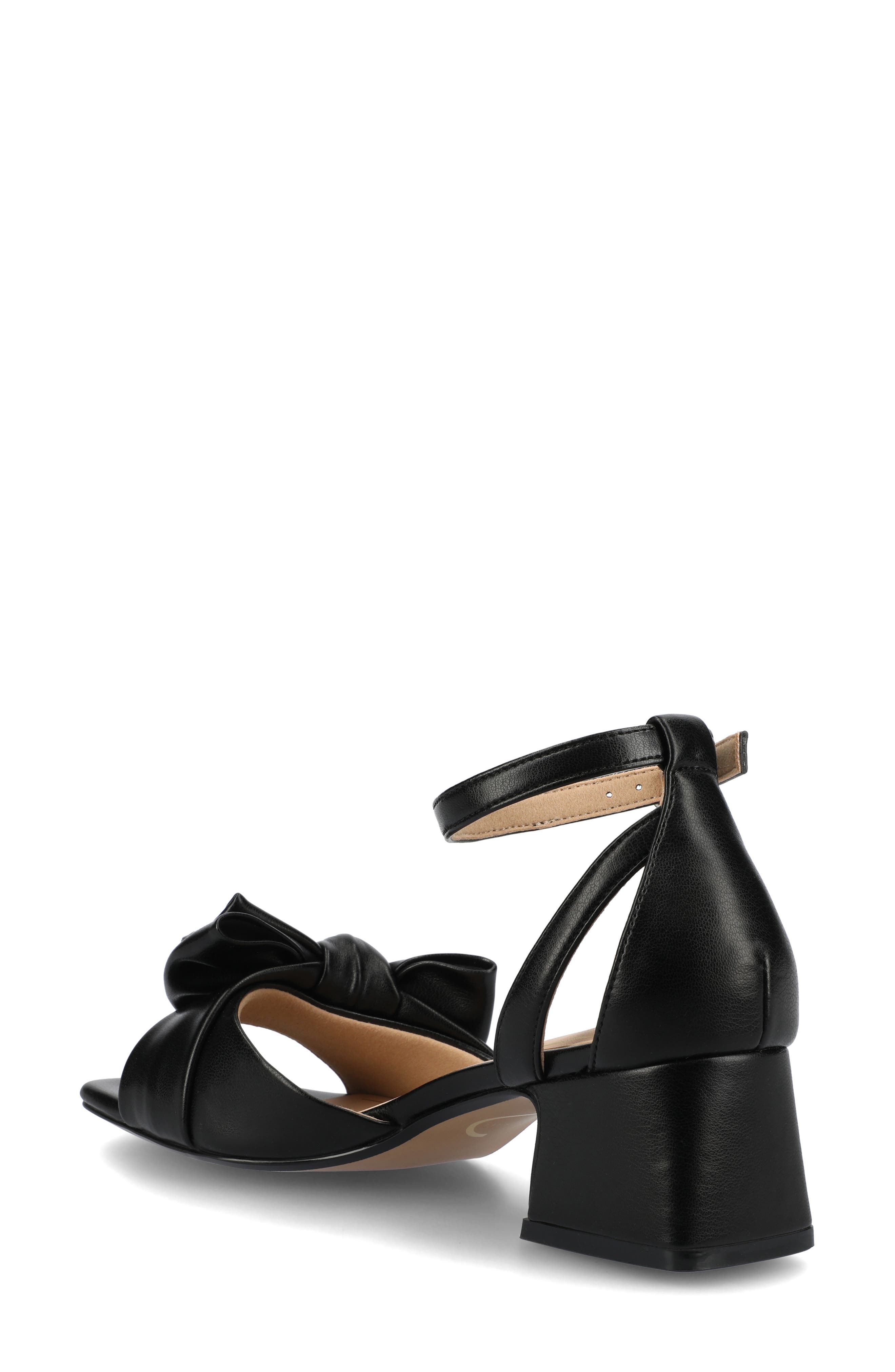 Journee Collection Zevi Bow Block Heel Sandal, Alternate, color, Black Pu