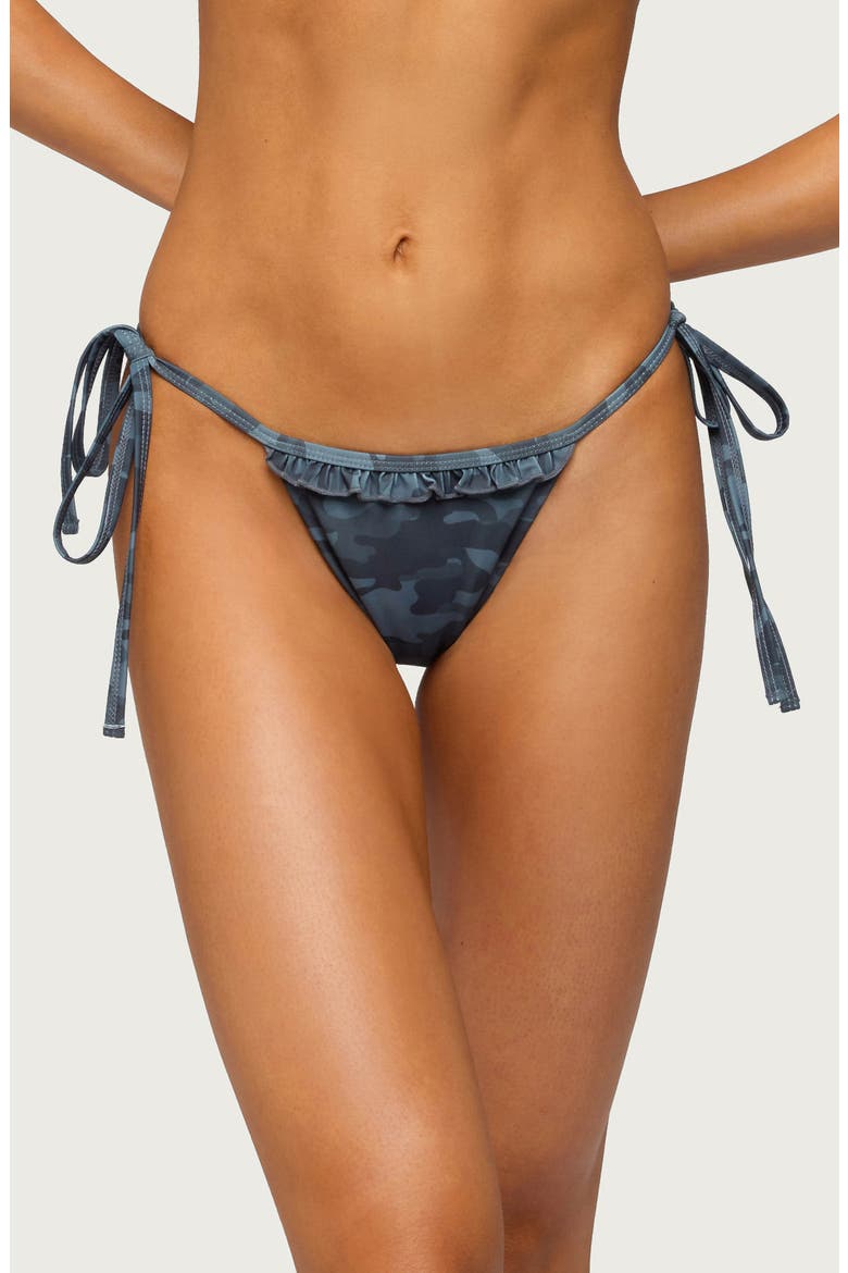 Aviah Ruffle Camo Bikini Bottoms, Main, color, CHARCOAL