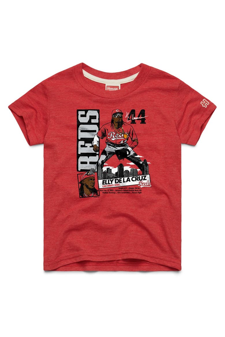 Youth Homage Elly De La Cruz Red Cincinnati Reds Player Graphic Tri-Blend T-Shirt, Main, color, Red