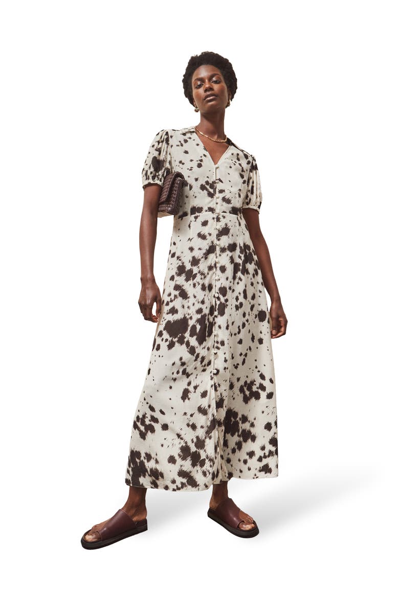 Animal Print Button Front Shirt Dress, Main, color, Mono