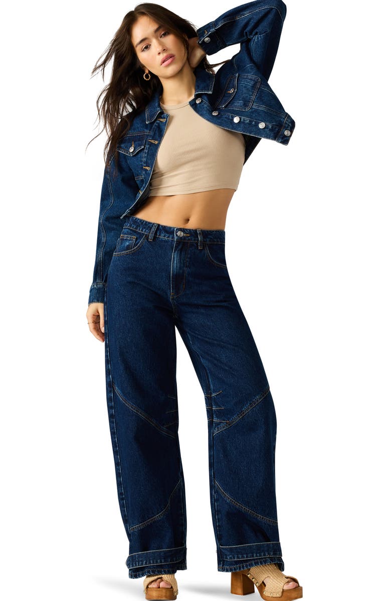 Steve Madden Brixton Crop Denim Jacket, Alternate, color, Dark Blue