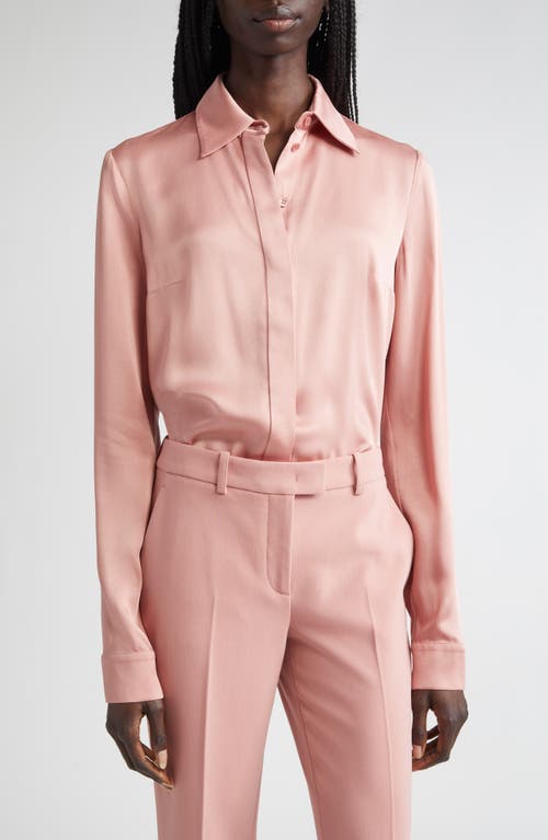Michael Kors Collection Hansen Charmeuse Button-up Shirt In Pink
