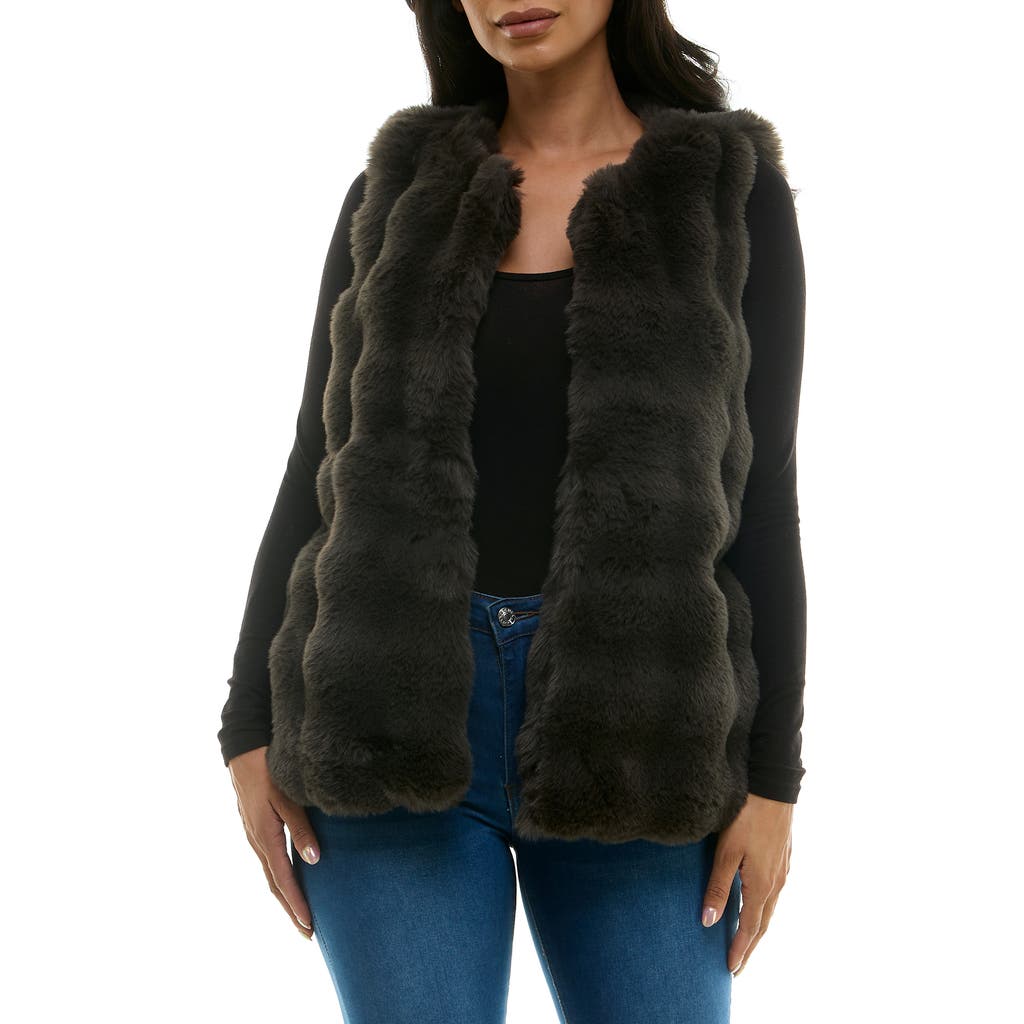 Nina Leonard Novelty Faux Fur Vest In Deep Grey