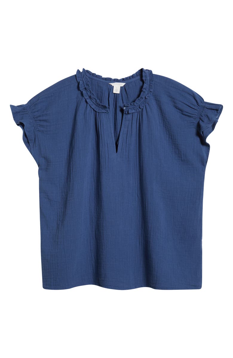 Caslon<sup>®</sup> Ruffle Accent Cotton Gauze Top, Alternate, color, Navy Denim