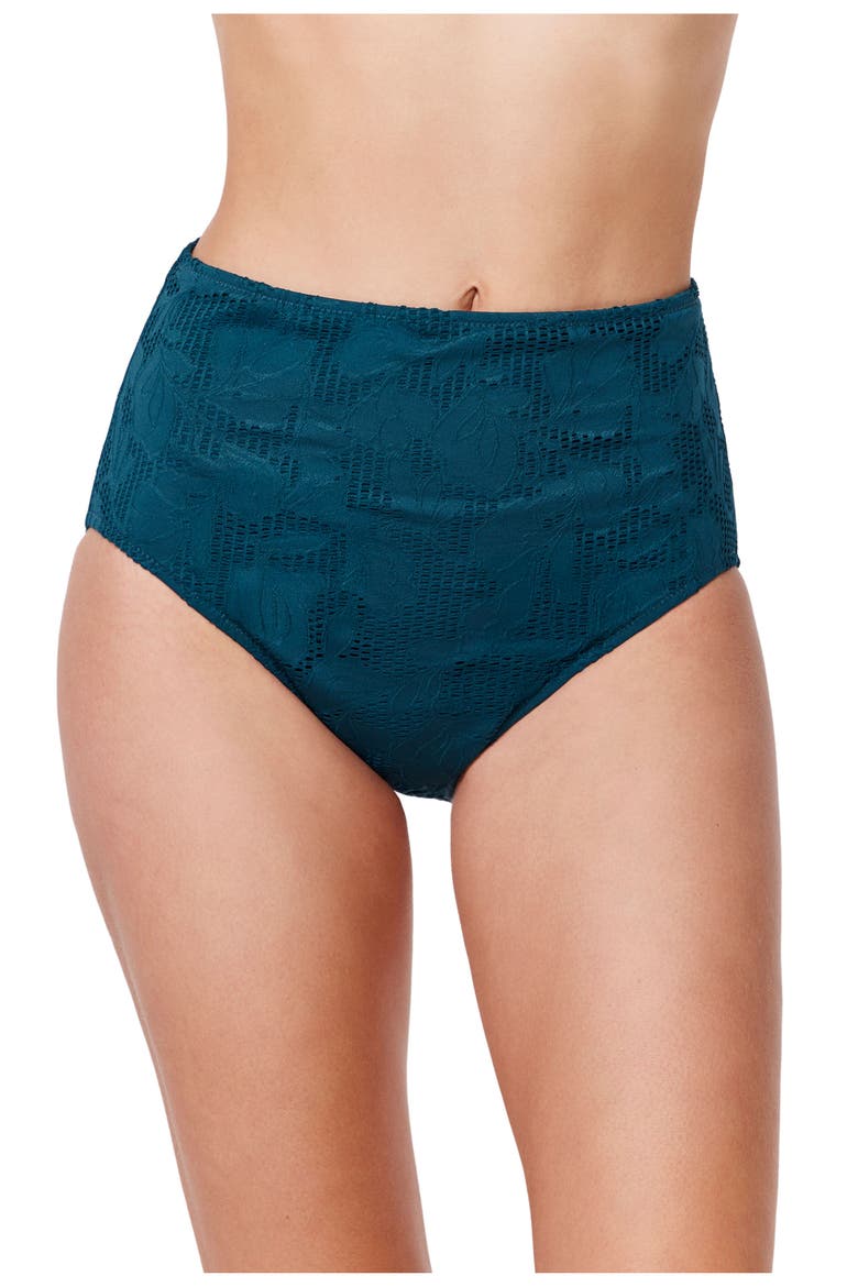 Jolene Textured High Waist Swim Bottom, Main, color, Petrol