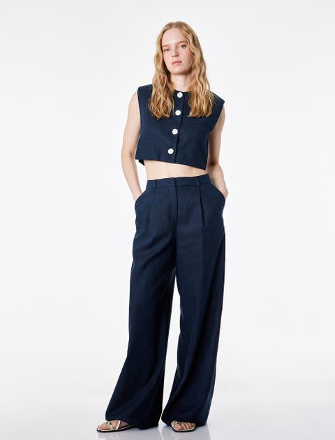 Mid-Rise Wide Leg Trousers