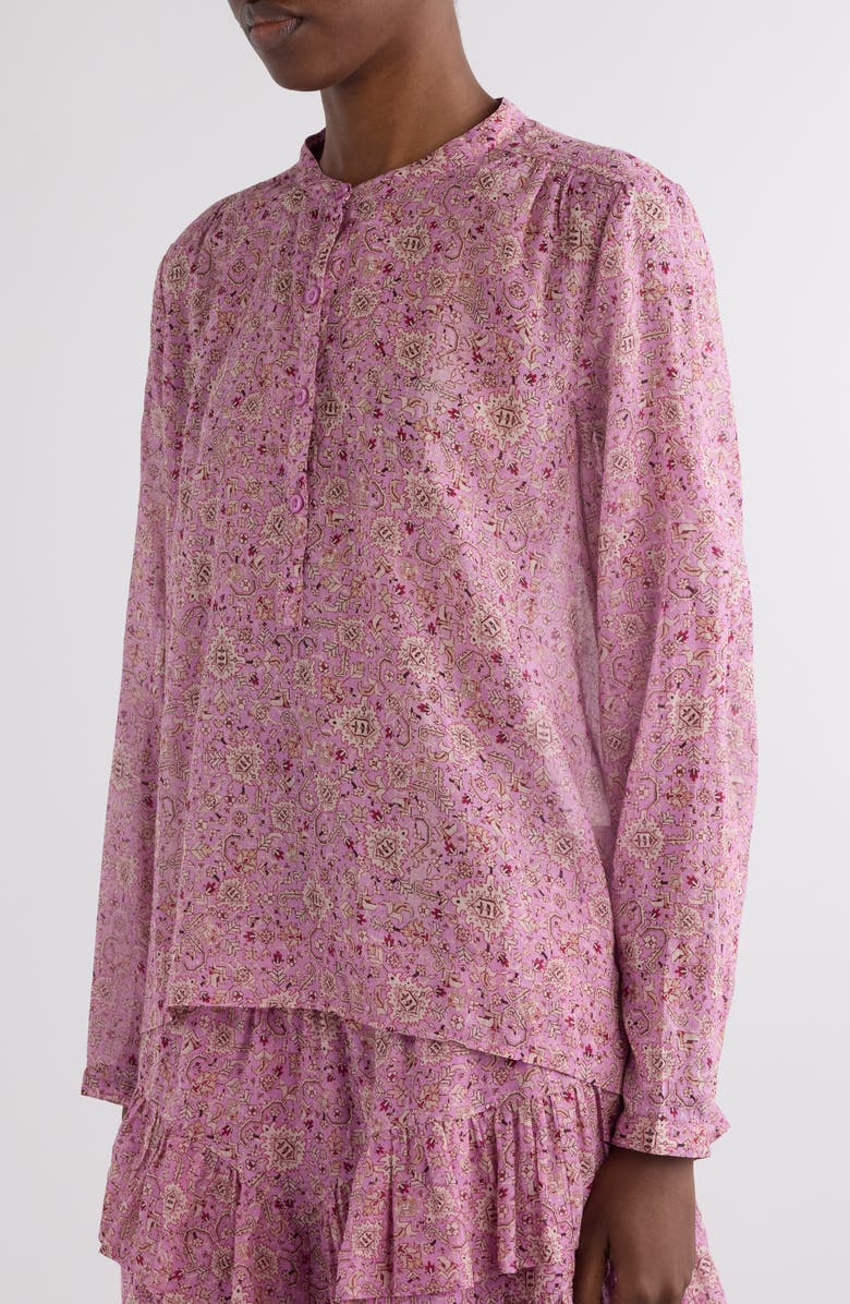 Isabel Marant Étoile Maria Floral Cotton Henley Shirt, Alternate, color, Pink
