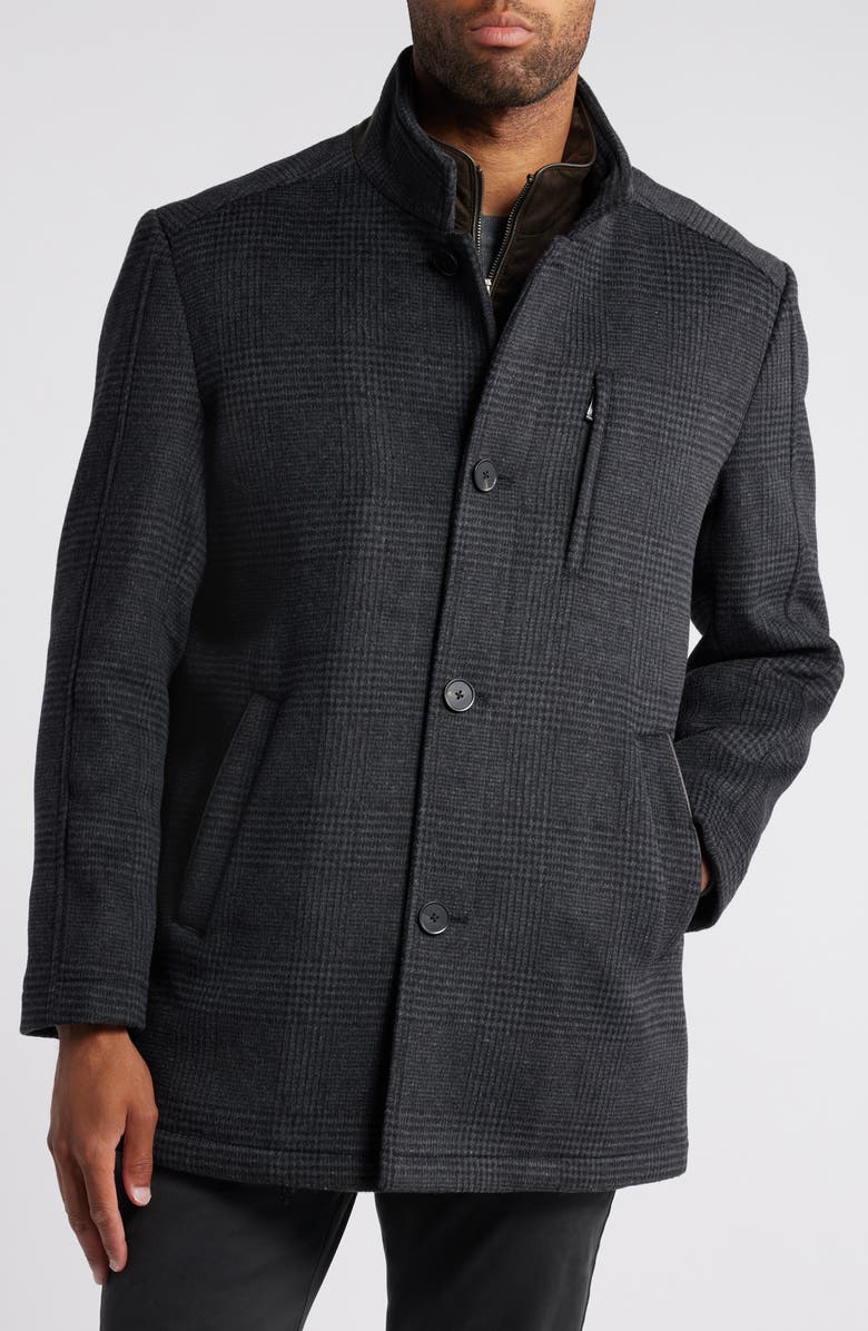 Johnston & Murphy Upton Car Coat with Removable Bib, Alternate, color, Charcoal Plaid