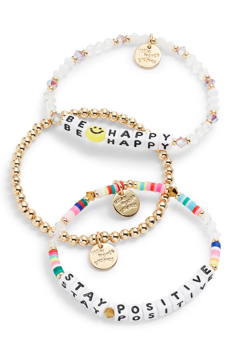 Little Words Project Be Happy/Stay Positive Set of 3 Stretch Bracelets, Main, color,