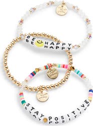 Little Words Project Be Happy/Stay Positive Set of 3 Stretch Bracelets