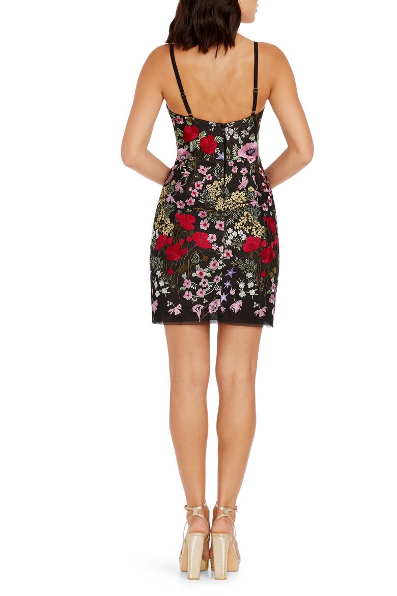 Kyla Floral Embroidered Cocktail Minidress, Alternate, color, BLACK/ ROUGE MULTI