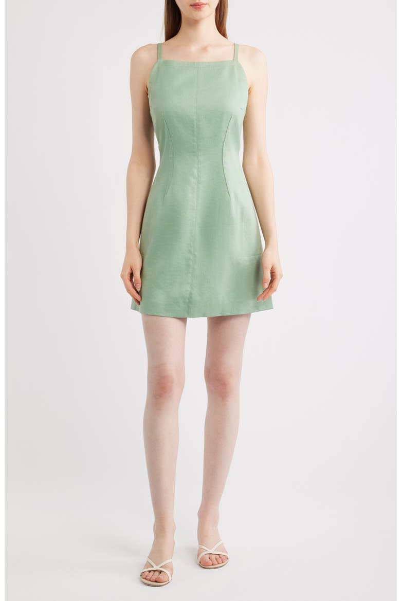 Apron Linen Blend Minidress, Main, color, DELICATE GREEN