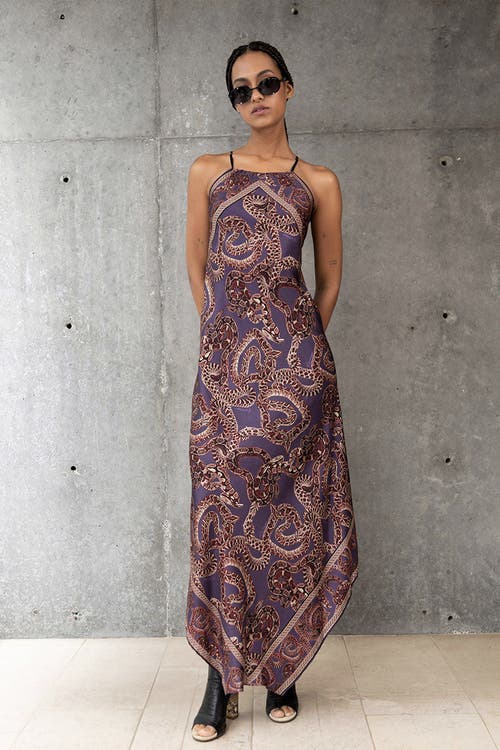 Monzlapur Silk Snake Scarf Maxi Dress In Brown