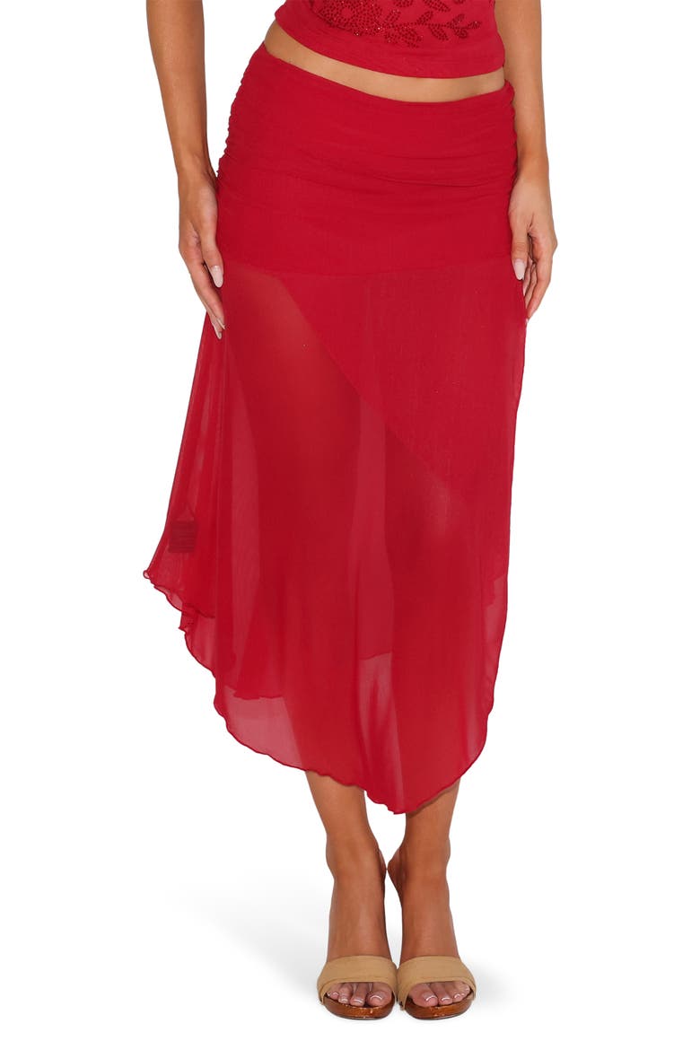 Mariana Asymmetric Hem Mesh Skirt, Main, color, RED