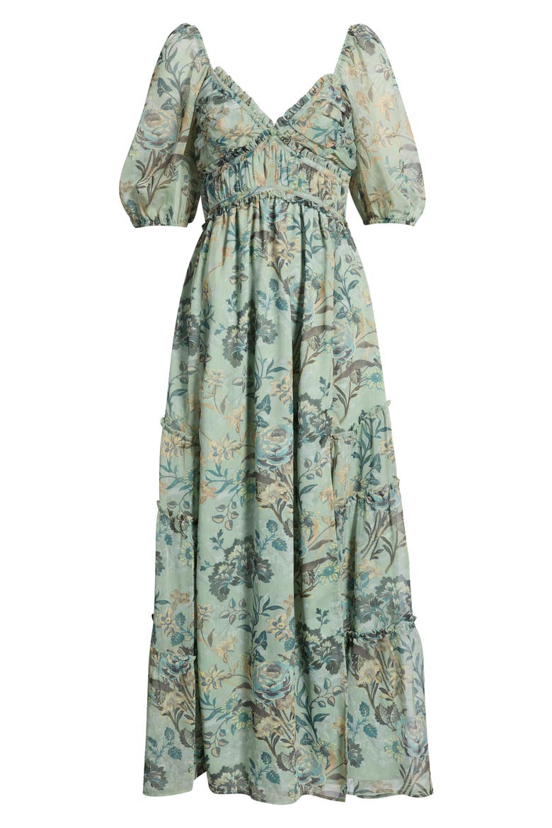 Madison Floral Ruffle Puff Sleeve Maxi Dress, Alternate, color, SAGE FLORAL MULTI