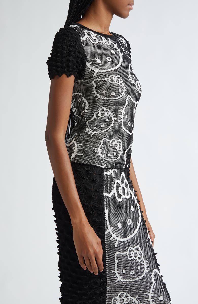 CHET LO x Sanrio Hello Kitty<sup>®</sup> Spike Knit Short Sleeve Sweater, Alternate, color, Black/ White