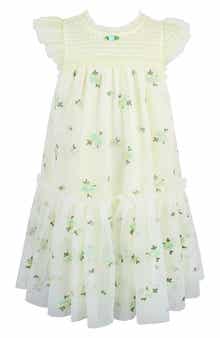Kids' Embroidered Flutter Sleeve Mesh Party Dress
