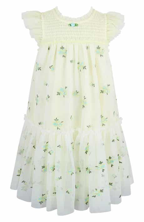 Kids' Embroidered Flutter Sleeve Mesh Party Dress