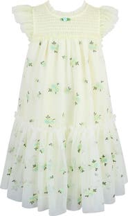 Zunie Kids' Embroidered Flutter Sleeve Mesh Party Dress