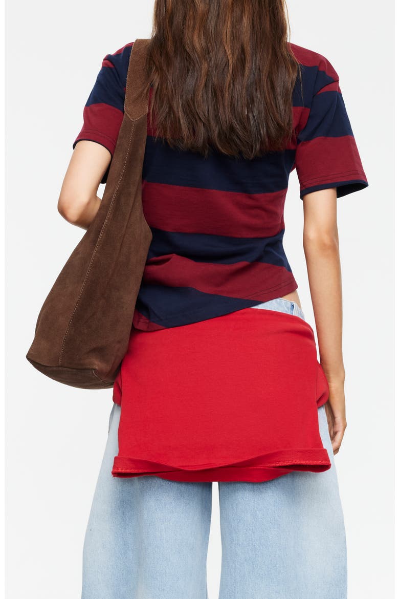 In Transit Stripe Ruched Cotton Crop T-Shirt, Alternate, color, BURGUNDY STRIPE