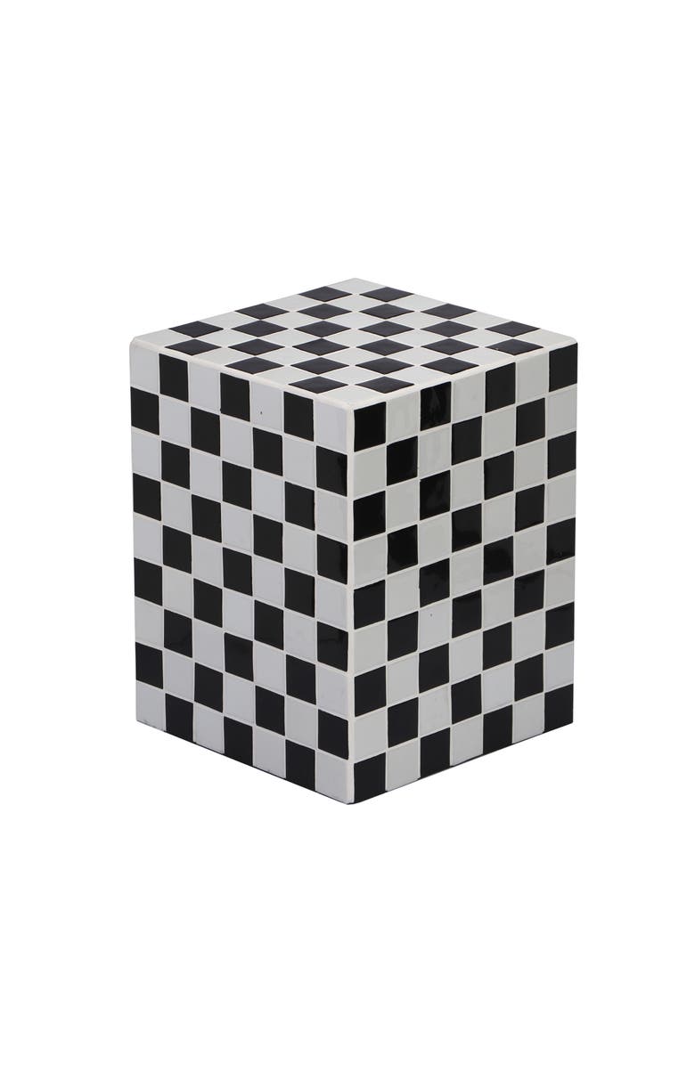 JONATHAN Y Callista 18" Modern Bohemian Ceramic Tiled Rectangle End Table, Main, color, Stone Black