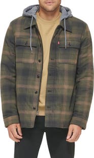 Levi's Plaid Faux Shearling Lined Jersey Hood Shirt Jacket