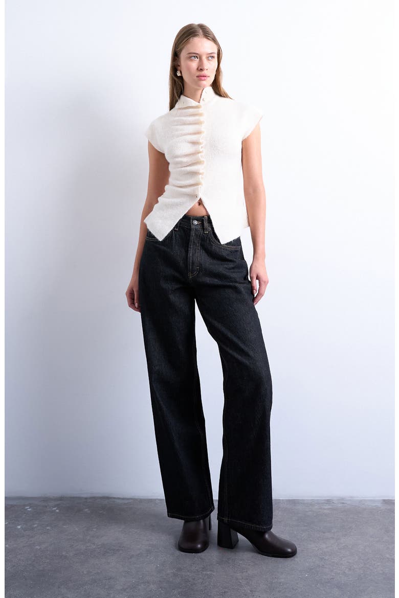Ruffle Button Front Knit Top, Alternate, color, WHITE