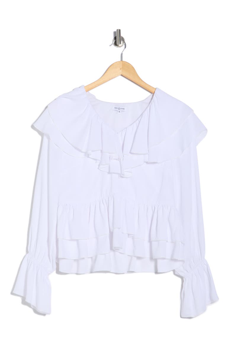 Trista Ruffle Long Sleeve Peplum Top, Alternate, color, WHITE
