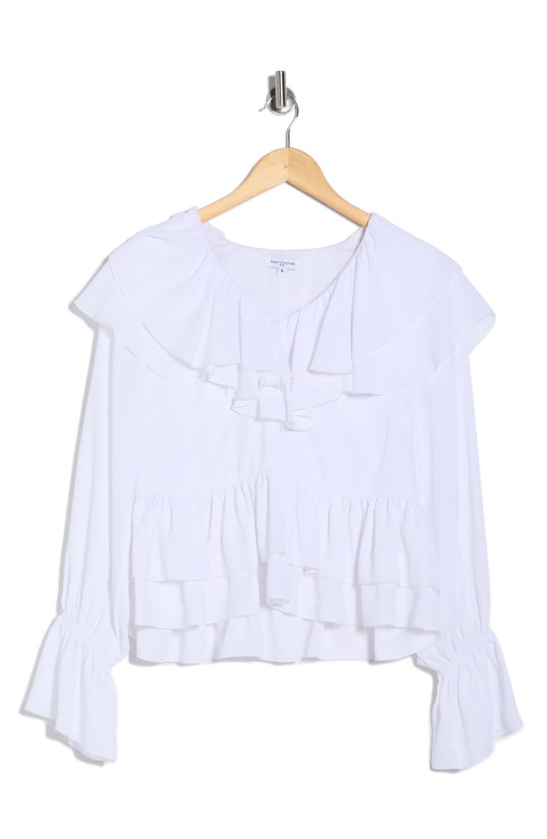 AREA STARS Trista Ruffle Long Sleeve Peplum Top, Alternate, color, White