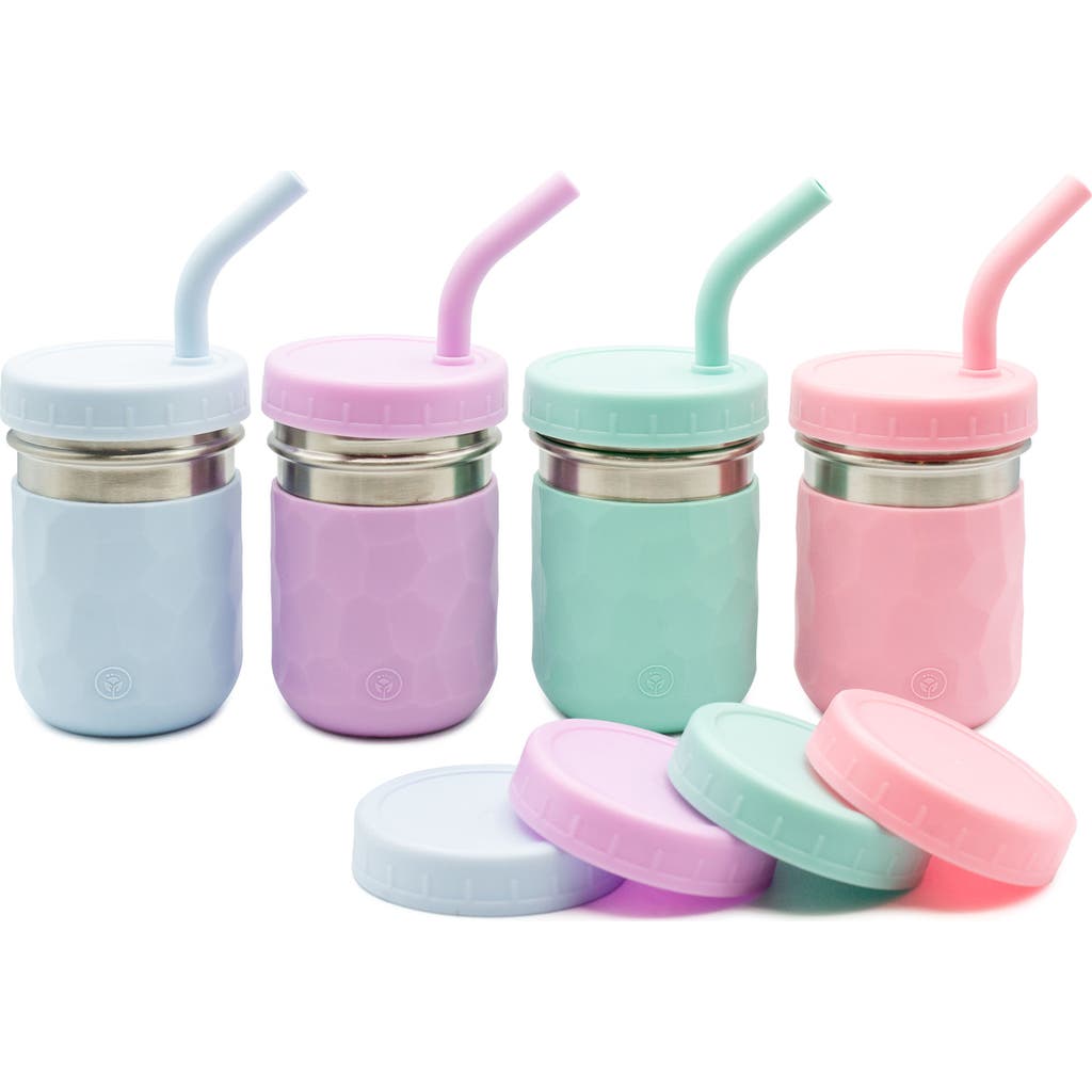 WeeSprout 2-in-1 Drinking Cups for Kids, Durable Stainless Steel Tumblers, Set of 4 in Blue/mint/purple/pink (8 Oz)  product