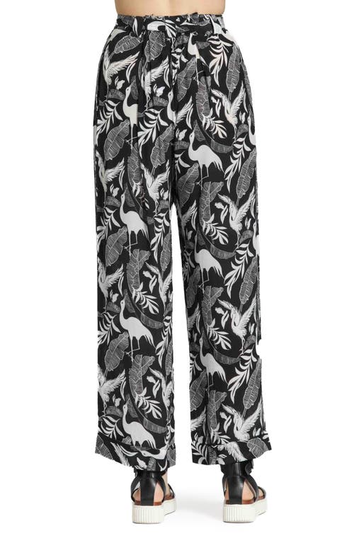 Apny Belted Print High Waist Pants In Black/white