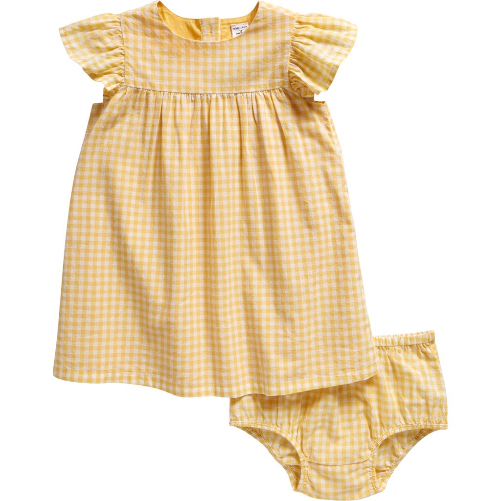 Nordstrom Babies' Flutter Sleeve Dress & Bloomers In Yellow Silk Gingham