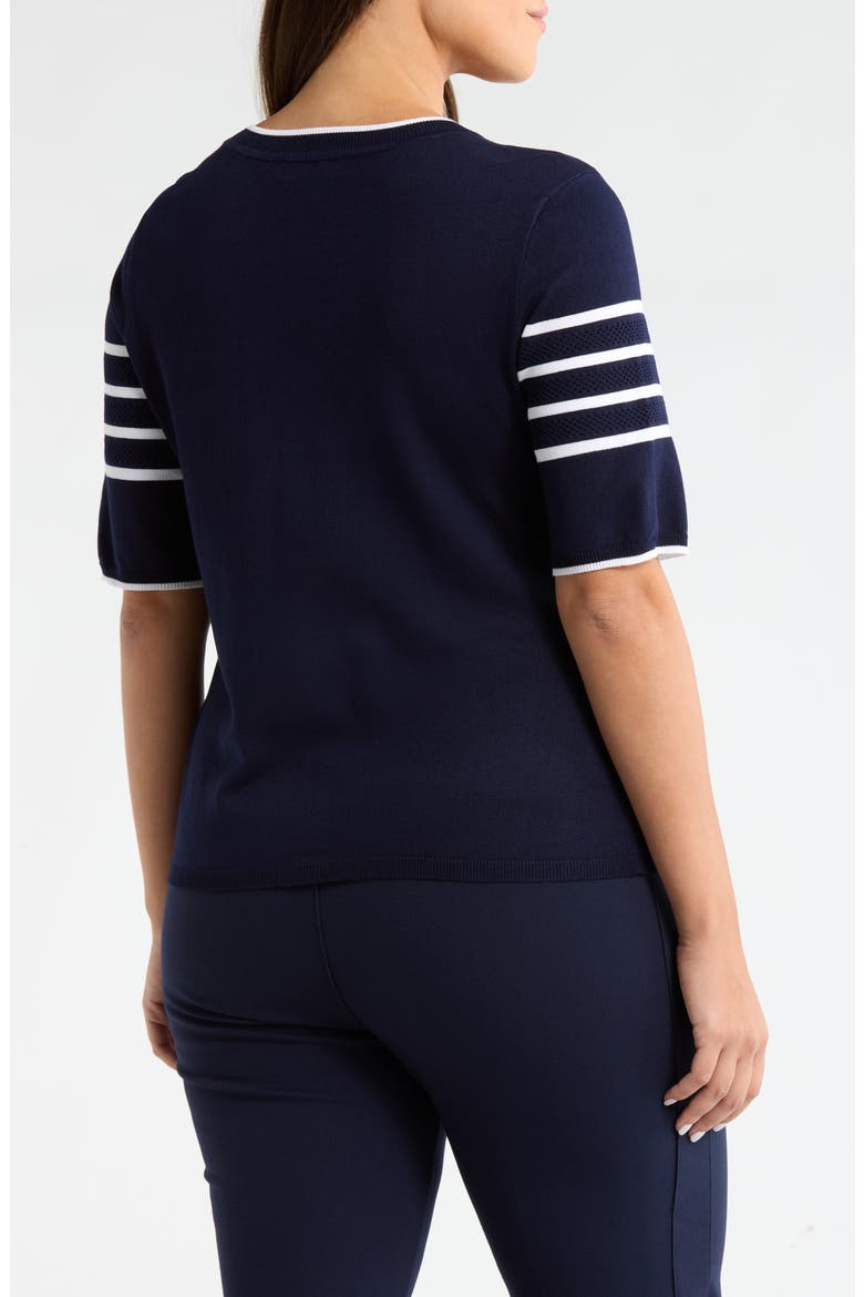 Short Sleeve Crewneck Sweater, Alternate, color, NAVY/ WHITE STRIPE