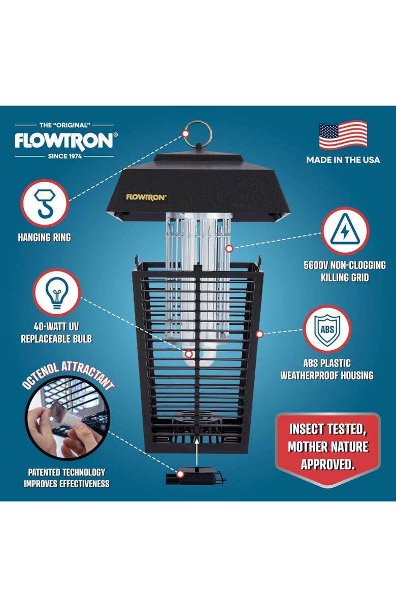 Flowtron 1 Acre Bug Zapper with 40W Bulb & 5600V Instant Killing Grid, Electric Mosquito Zapper, Alternate, color, Black
