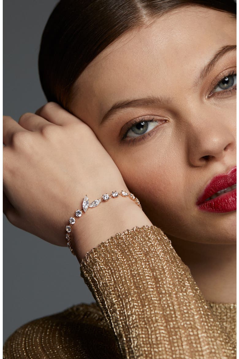 Beatrix Offset Cubic Zirconia Bracelet, Alternate, color, GOLD