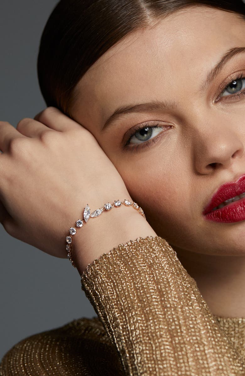 Nadri Beatrix Offset Cubic Zirconia Bracelet, Alternate, color, Gold
