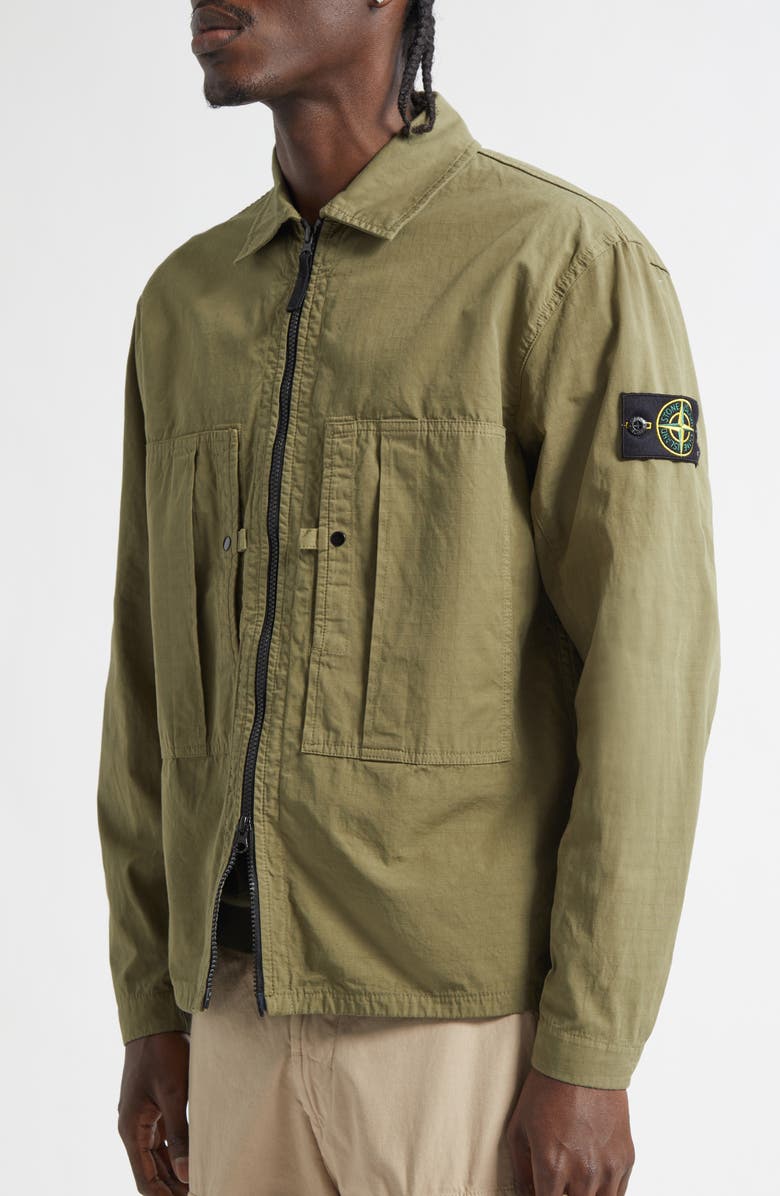 Stone Island Mercerised Organic Cotton Ripstop Overshirt, Alternate, color, Military Green