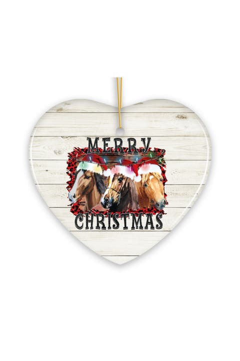 Santa Hat Horse Trio Heart Ceramic Ornament