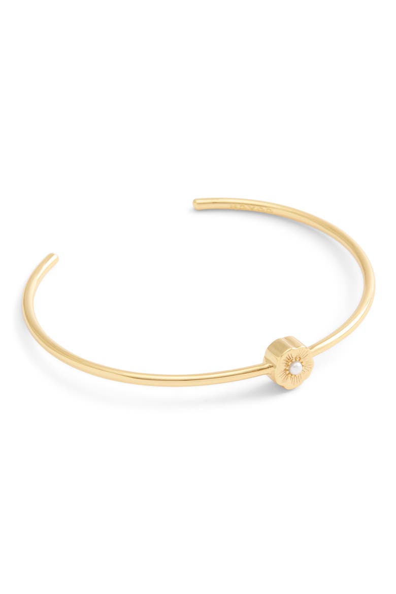 Faux Pearl Tearose Thin Cuff Bracelet, Alternate, color, SHINY GOLD