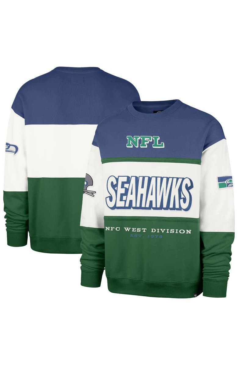 '47 Men's '47 Royal/Green Seattle Seahawks Throwback Breeze Maximalist Sweatshirt, Main, color, Royal