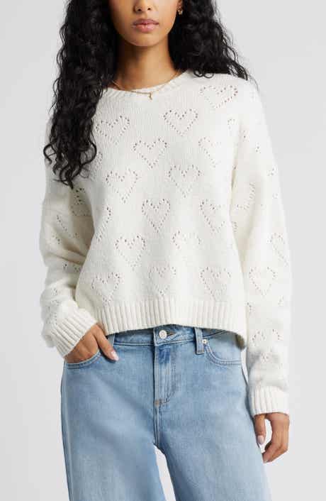 BP. Pointelle Heart Cotton Blend Sweater