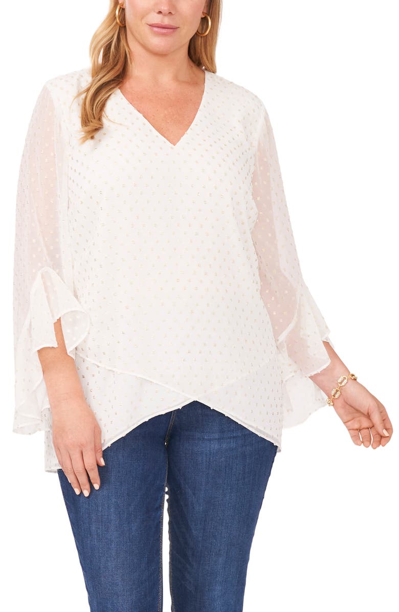 Vince Camuto Swiss Dot Flutter Sleeve Blouse, Main, color, 
