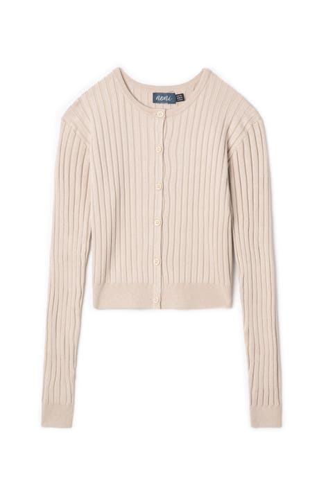 Wide Rib Button Front Knit Cardigan Sweater