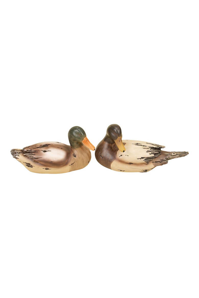 Beige Polystone Rustic Duck Sculpture - Set of 2, Main, color, BEIGE