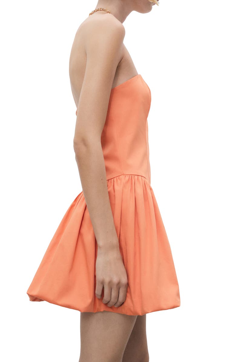 MANGO Strapless Bubble Hem Minidress, Alternate, color, Orange
