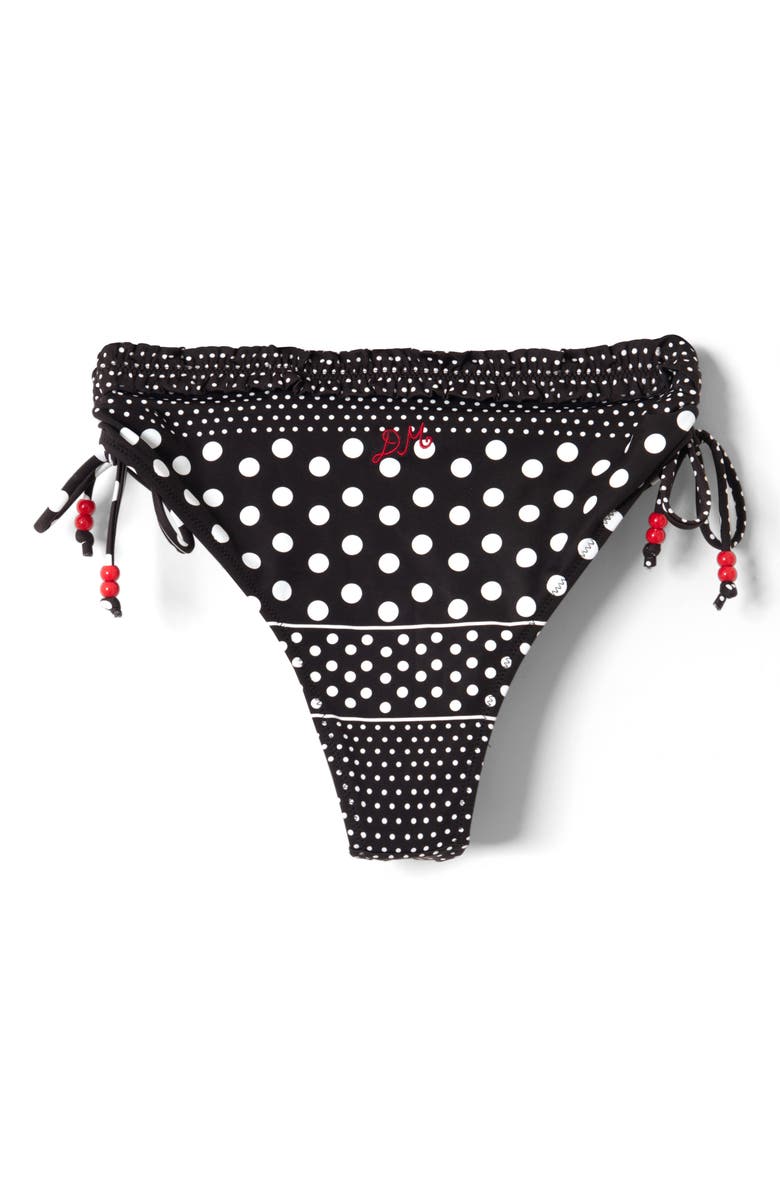 Damson Madder Mixed Dot String Bikini Bottoms, Alternate, color, Black/ White Multi